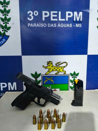 Imagem da notícia Polícia Militar apreende pistola 9 mm durante abordagem em Paraíso das Águas